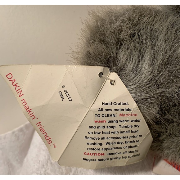 Dakin Gray Wise OWL 1993 Plush Stuffed Animal Toy 9" Vintage New With Tags - Picture 10 of 11